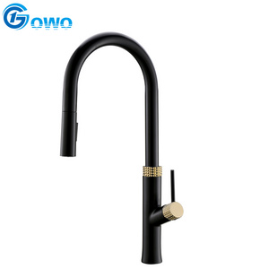 Gold and black color elegant brass good quality CUPC certificate pull-out kitchen faucet