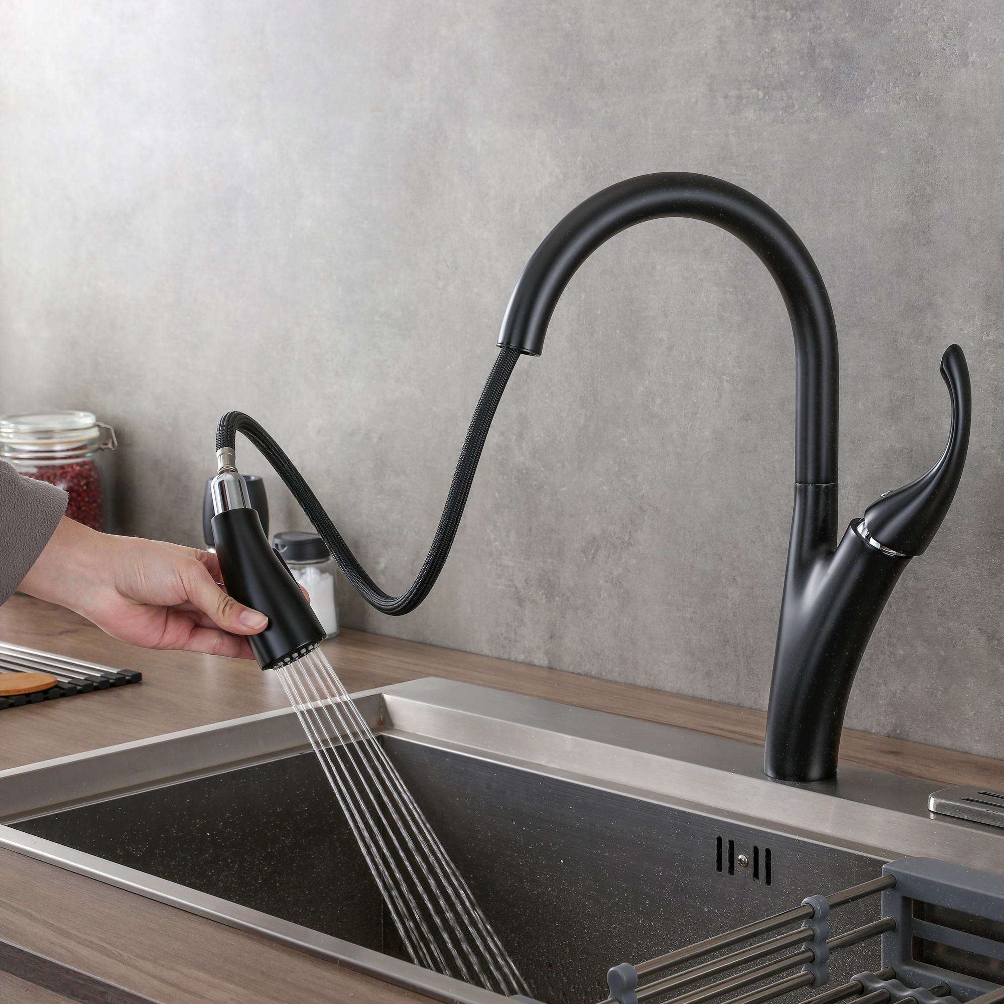 matt black touch sensor digital hand control pull-out kitchen faucet