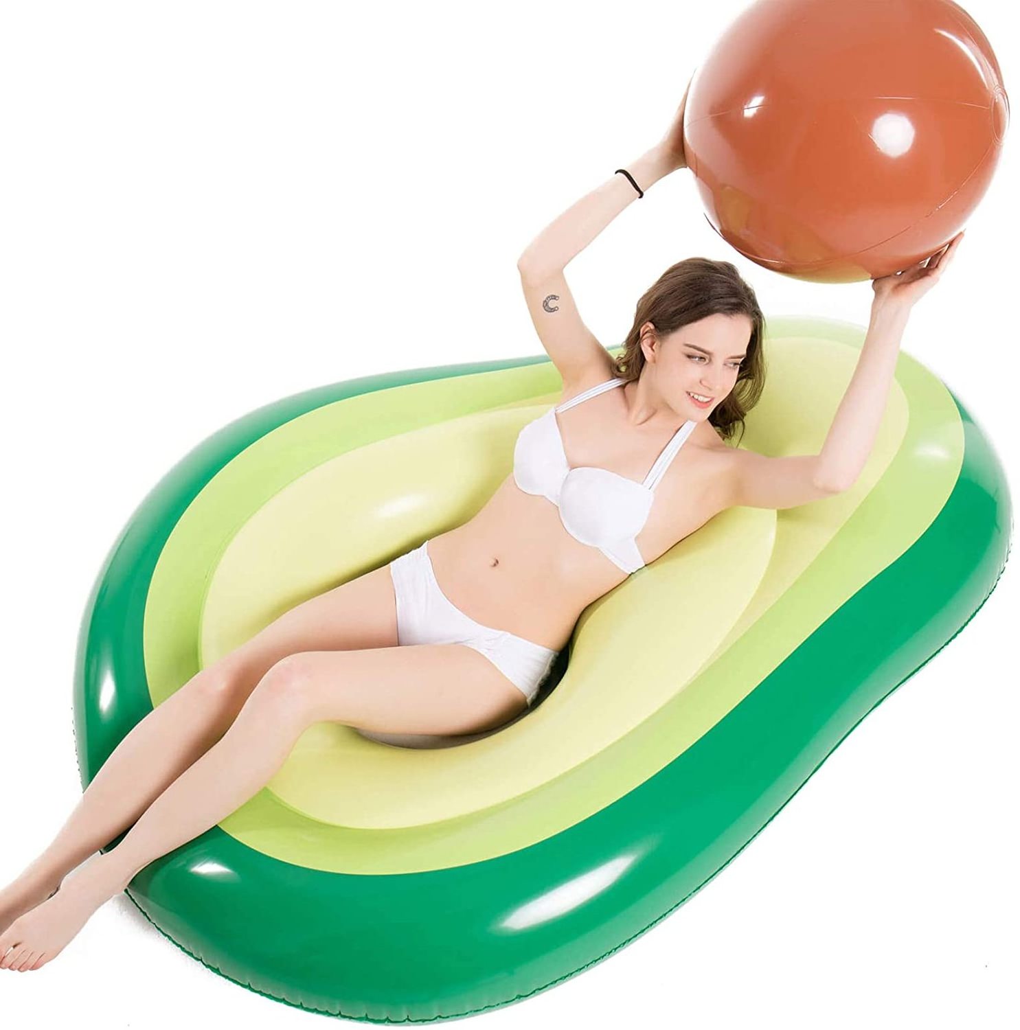 Inflatable Avocado Pool Float  with Ball Water Fun Large Blow Up Summer Beach Swimming Float Party Toys Lounge Raft for