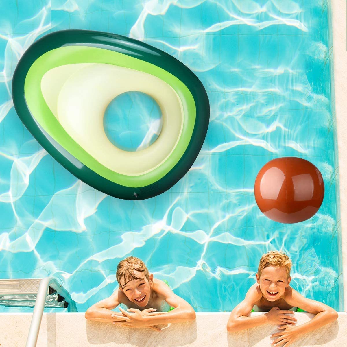 Inflatable Avocado Pool Float  with Ball Water Fun Large Blow Up Summer Beach Swimming Float Party Toys Lounge Raft for