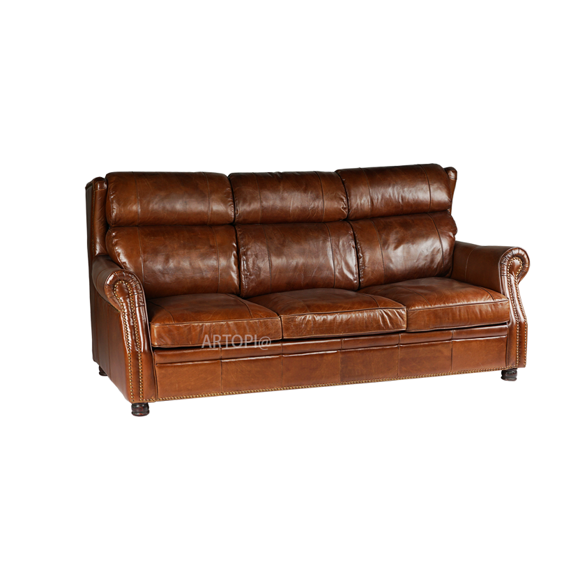 Living room furniture 2 seater cigar brown leather sofa