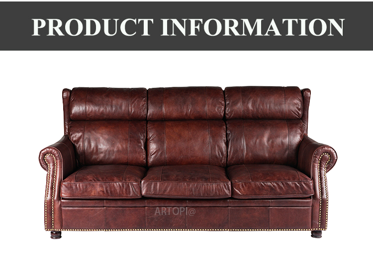 Living room furniture 2 seater cigar brown leather sofa