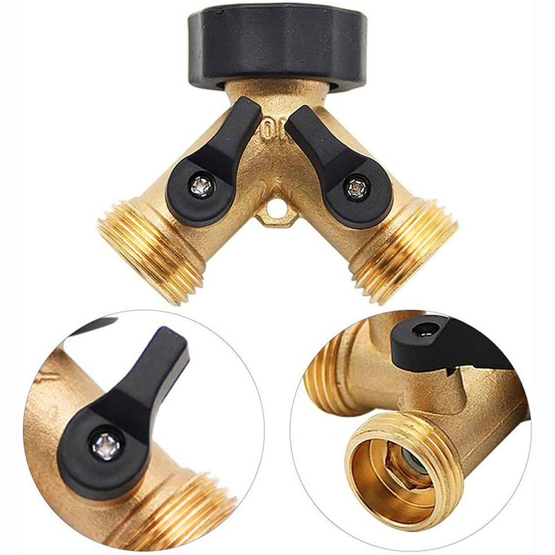 Wholesale 2 Way Garden Hose Splitter With 2 Valves Brass Y Tap Adapter With Hose Quick Connector Heavy Duty Garden Hose Splitter