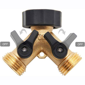 Wholesale 2 Way Garden Hose Splitter With 2 Valves Brass Y Tap Adapter With Hose Quick Connector Heavy Duty Garden Hose Splitter