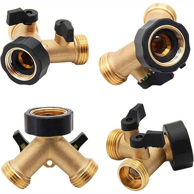 Wholesale 2 Way Garden Hose Splitter With 2 Valves Brass Y Tap Adapter With Hose Quick Connector Heavy Duty Garden Hose Splitter