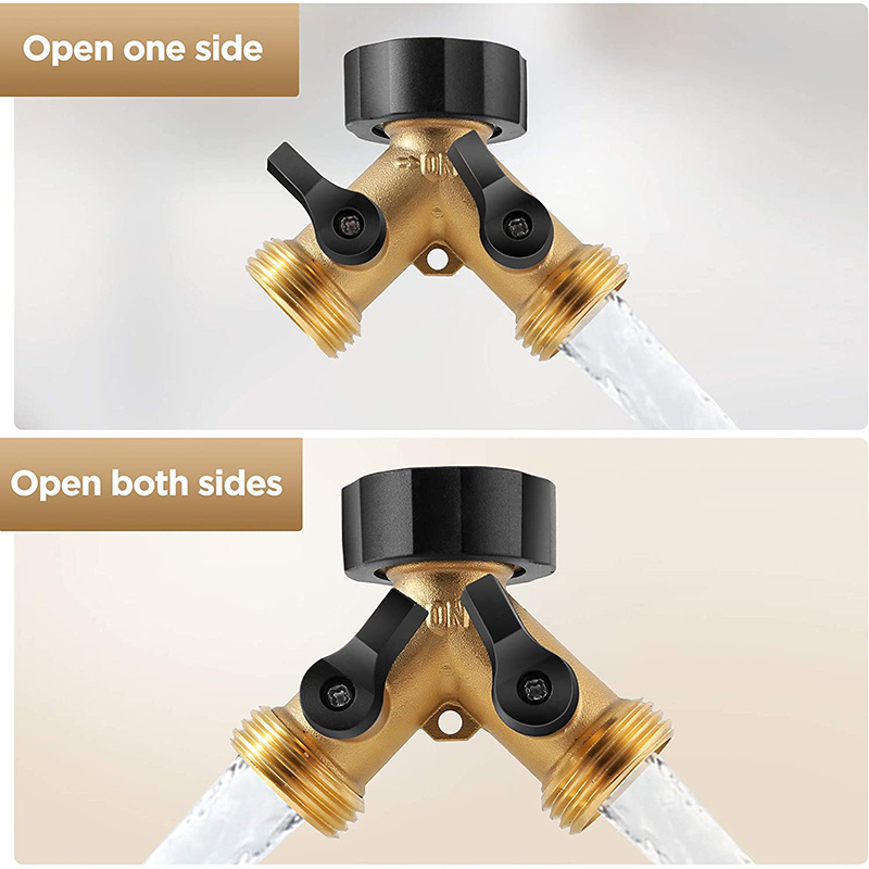 Wholesale 2 Way Garden Hose Splitter With 2 Valves Brass Y Tap Adapter With Hose Quick Connector Heavy Duty Garden Hose Splitter