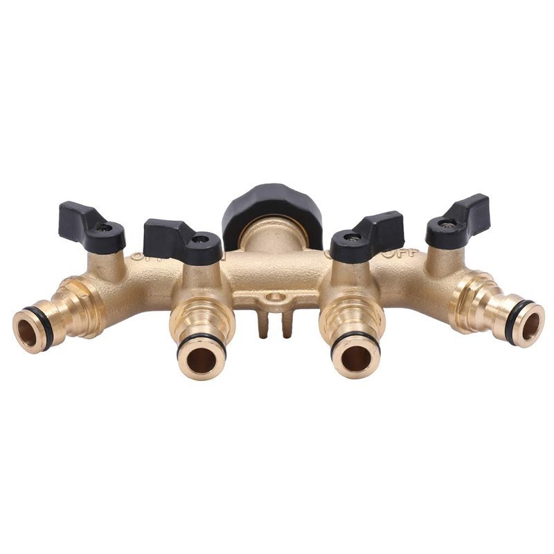 Wholesale 4 Ways Heavy Duty Solid Brass Water Pipe Fittings Garden Hose Splitter Water Hose Spigot Adapter Metal Shut Off Valves