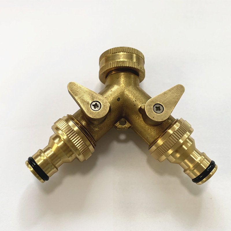 Hot Sale Heavy Duty Solid Brass Garden Hose Splitter 2 Way Y Shape  Hose Adapter Connectors Shut Off Valve Garden Hose Splitter