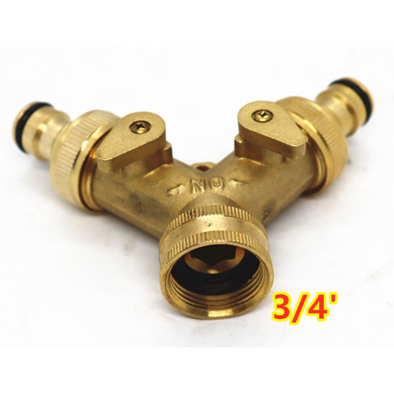 Hot Sale Heavy Duty Solid Brass Garden Hose Splitter 2 Way Y Shape  Hose Adapter Connectors Shut Off Valve Garden Hose Splitter