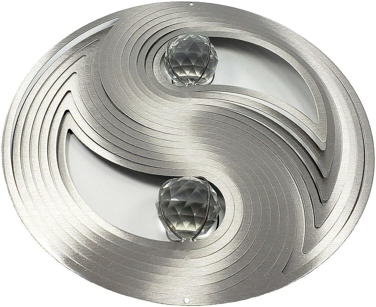 Crystal Yin Yang 3D Wind Spinner Stainless Steel Wind Spinners 3D Rotating Gazing Ball Twister Outdoor Metal Wind Spinner Garden