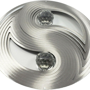 Crystal Yin Yang 3D Wind Spinner Stainless Steel Wind Spinners 3D Rotating Gazing Ball Twister Outdoor Metal Wind Spinner Garden