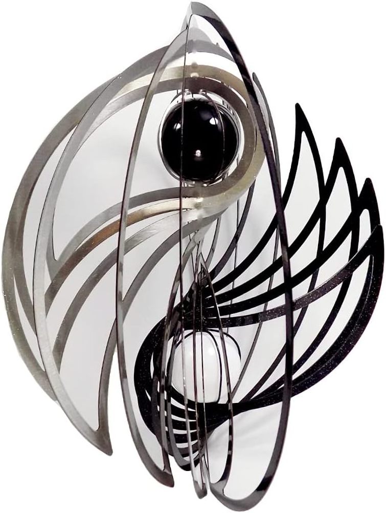 Laser Cut Stainless Steel Wind Spinner Chimes Glass Garden Metal Yin Yang Kinetic Wind Spinner 3D Gazing Ball Wind Spinner