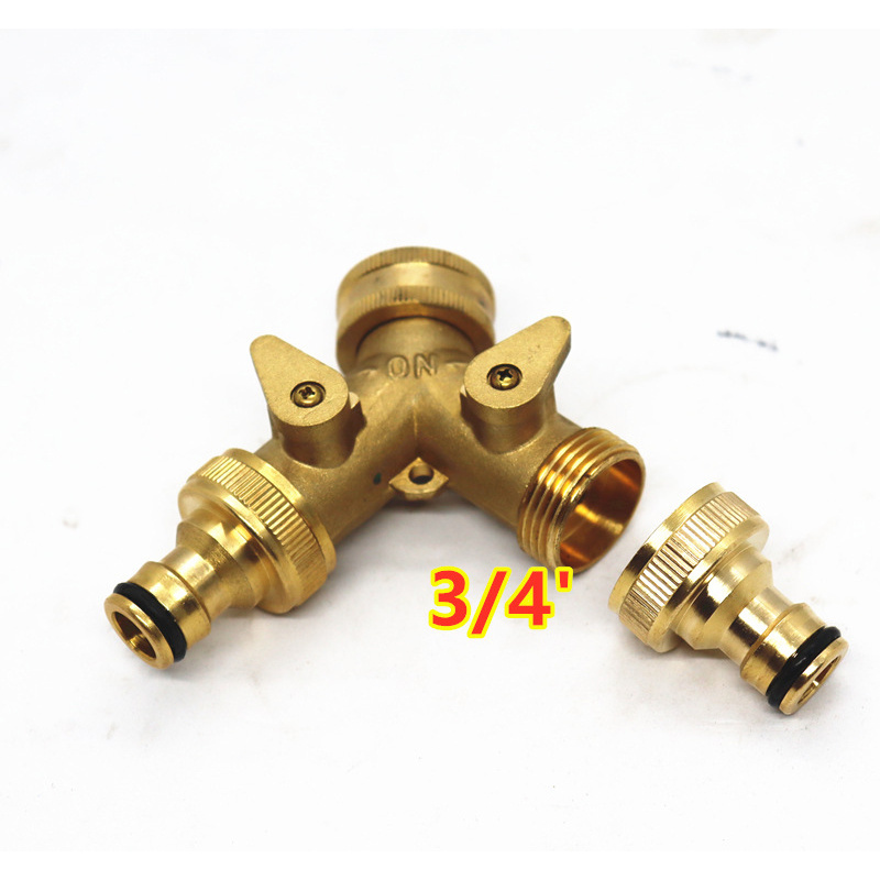 Hot Sale Heavy Duty Solid Brass Garden Hose Splitter 2 Way Y Shape  Hose Adapter Connectors Shut Off Valve Garden Hose Splitter