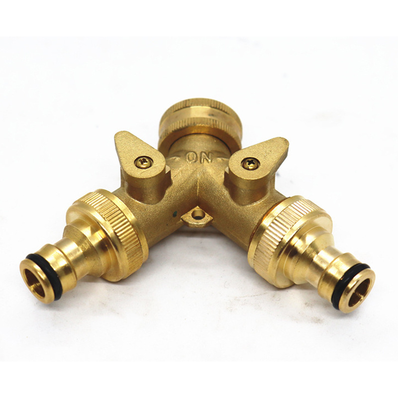 Hot Sale Heavy Duty Solid Brass Garden Hose Splitter 2 Way Y Shape  Hose Adapter Connectors Shut Off Valve Garden Hose Splitter