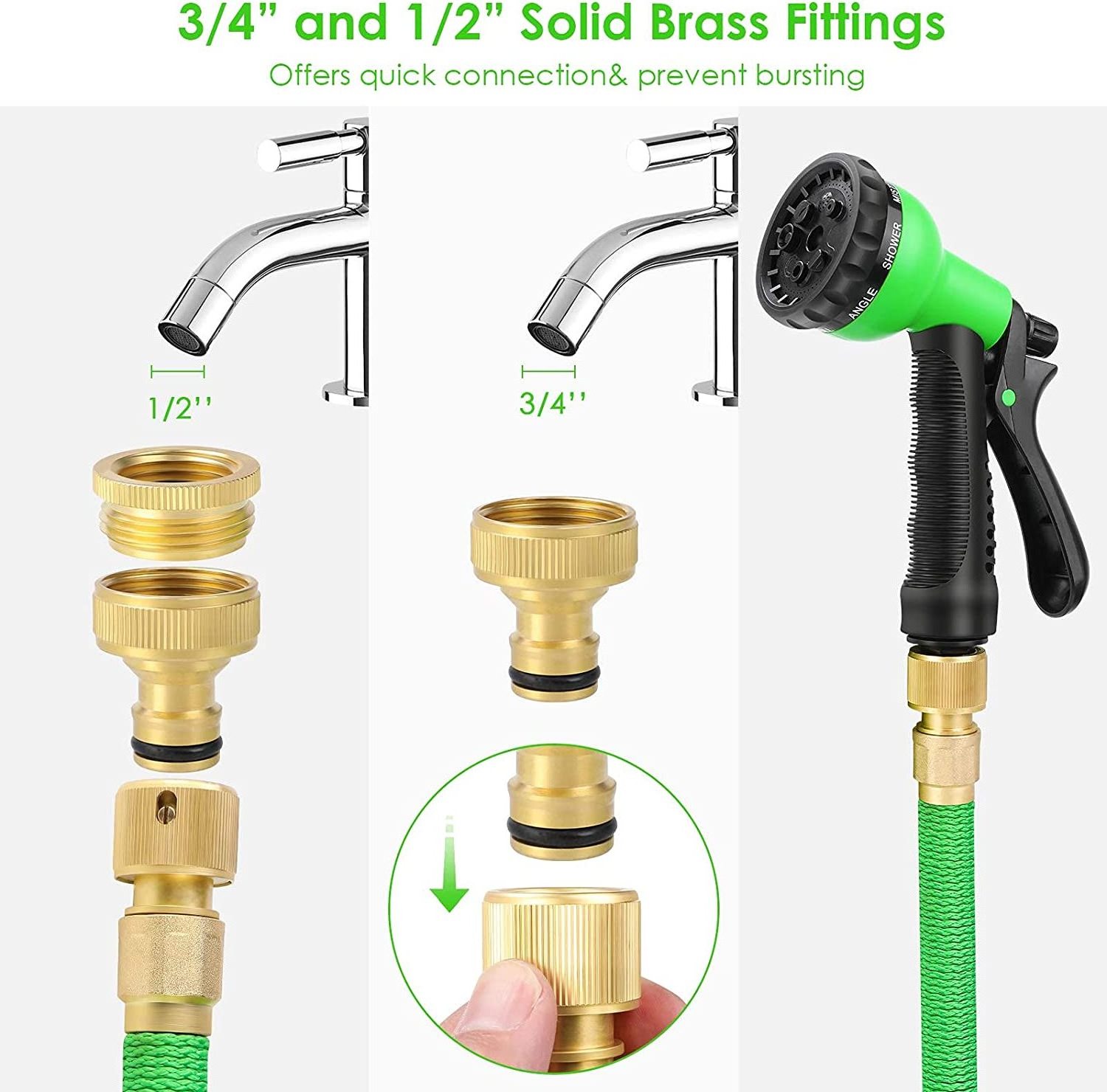 Expandable Flexible Garden Hose Nozzle Brass Garden Hose Connector Fittings Garden Magic Hose Pipe Expandable Water Spray Gun