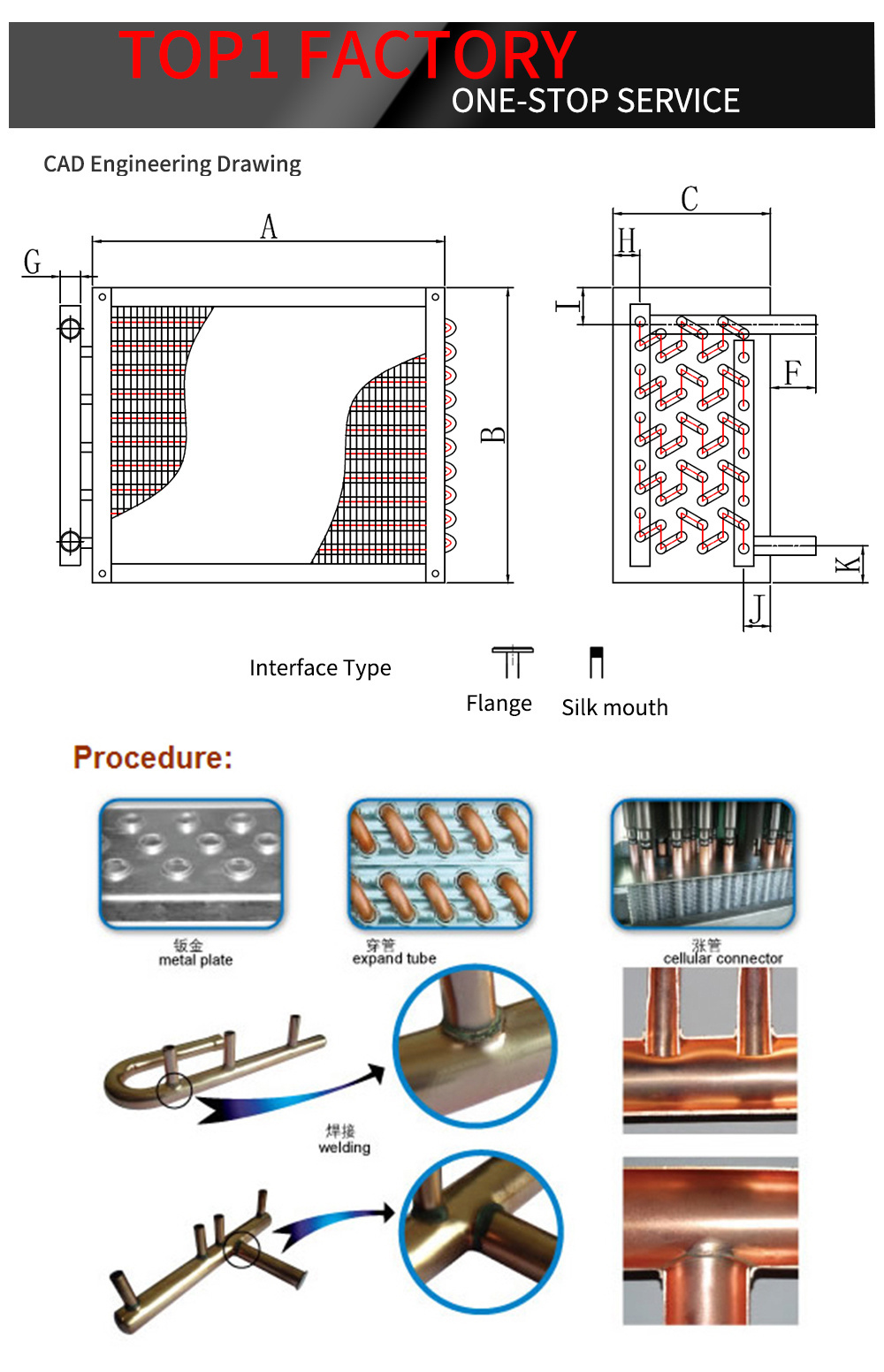 Air conditioning unit surface cooler water-cooled air conditioning radiator copper tube aluminum fin condenser