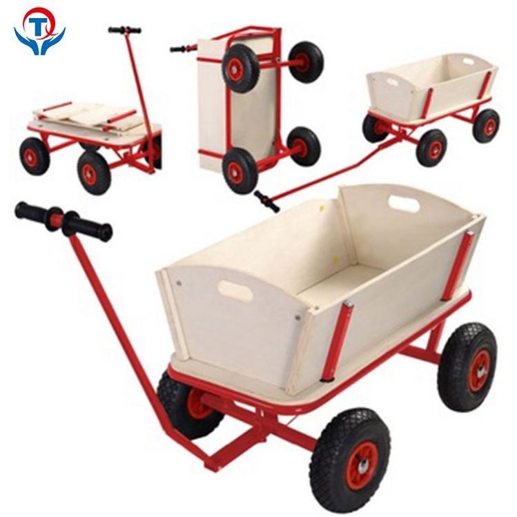 Foldable 4 Wheel Wooden Kids Serving Garden Toy Cart Wagon