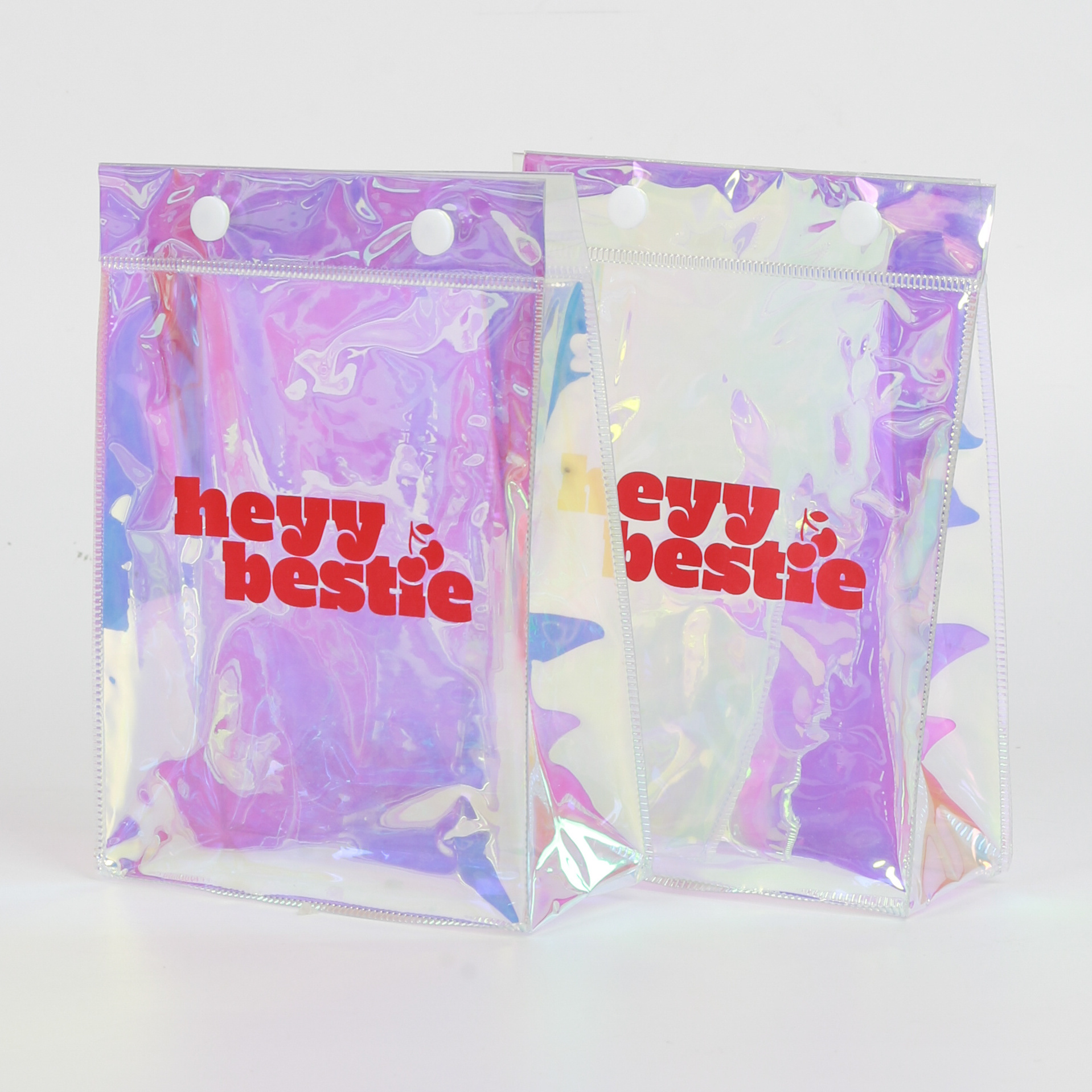 2024 Cheap Transparent PVC Clear Bag Cute Colorful Neon Pink Travel Wash Cosmetic Makeup Pouch Kids Candy Gift Bag with Button