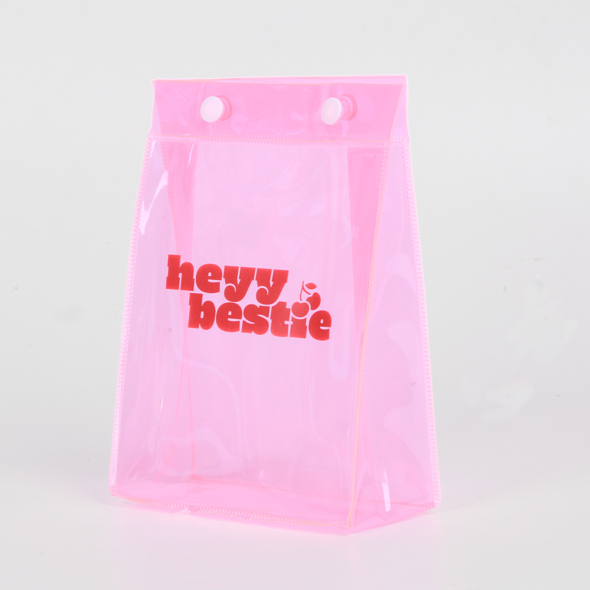 2024 Cheap Transparent PVC Clear Bag Cute Colorful Neon Pink Travel Wash Cosmetic Makeup Pouch Kids Candy Gift Bag with Button