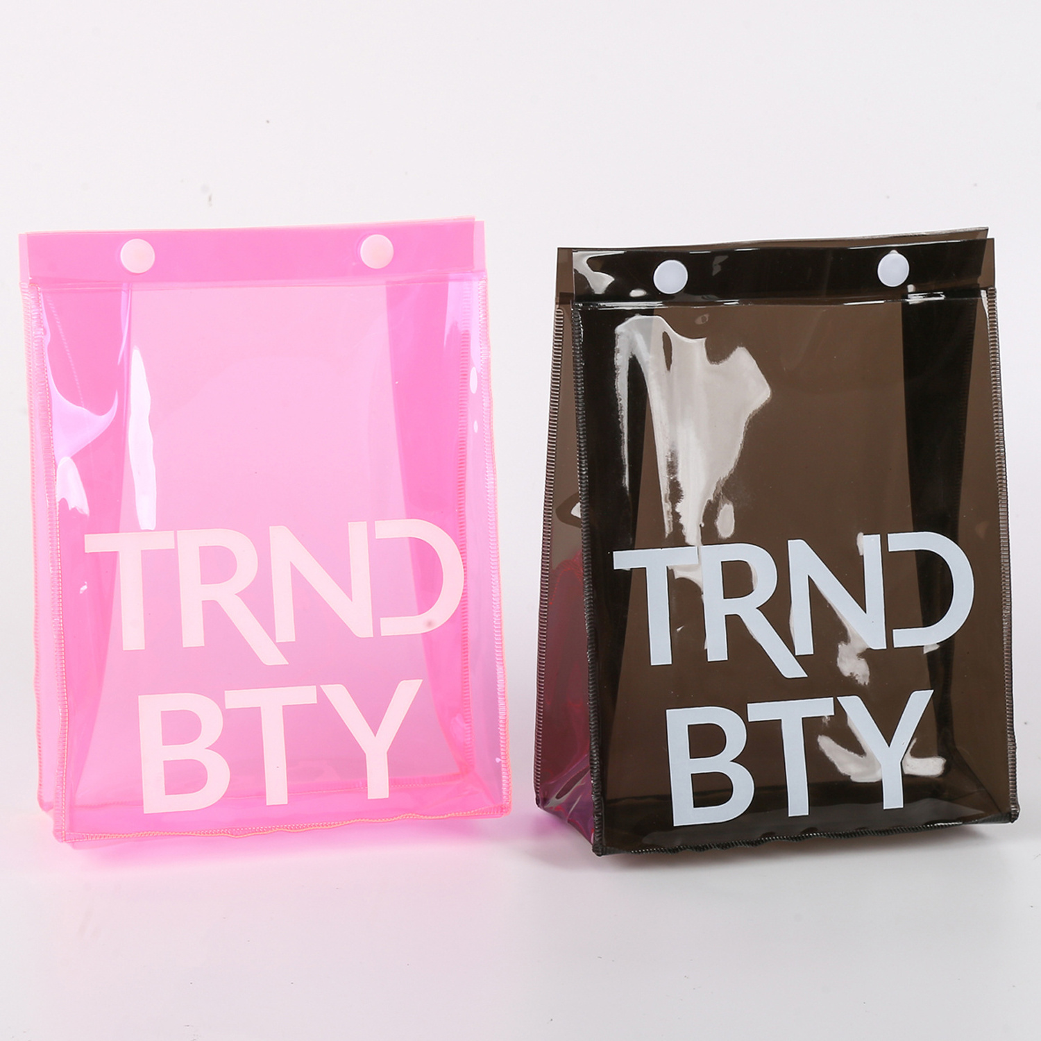 2024 Cheap Transparent PVC Clear Bag Cute Colorful Neon Pink Travel Wash Cosmetic Makeup Pouch Kids Candy Gift Bag with Button