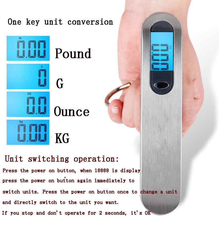 LCD Display 50 kg Portable Stainless Steel Digital Hanging Luggage Scale with Tare Function for Travel Suitcase