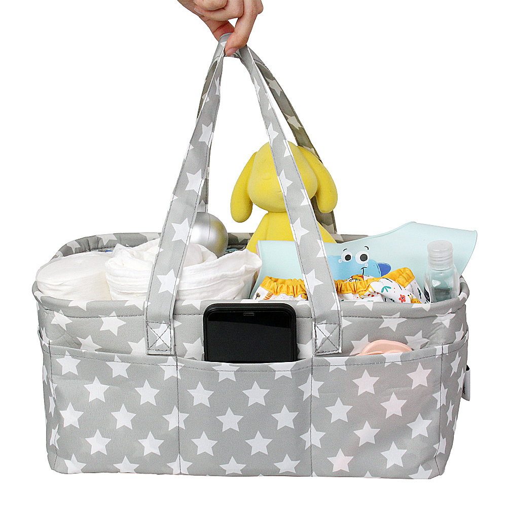 Large Portable Water Resistant Diaper Caddy Storage Basket Backpack Style Baby Mummy Bag Organizer with Solid Logo Pattern