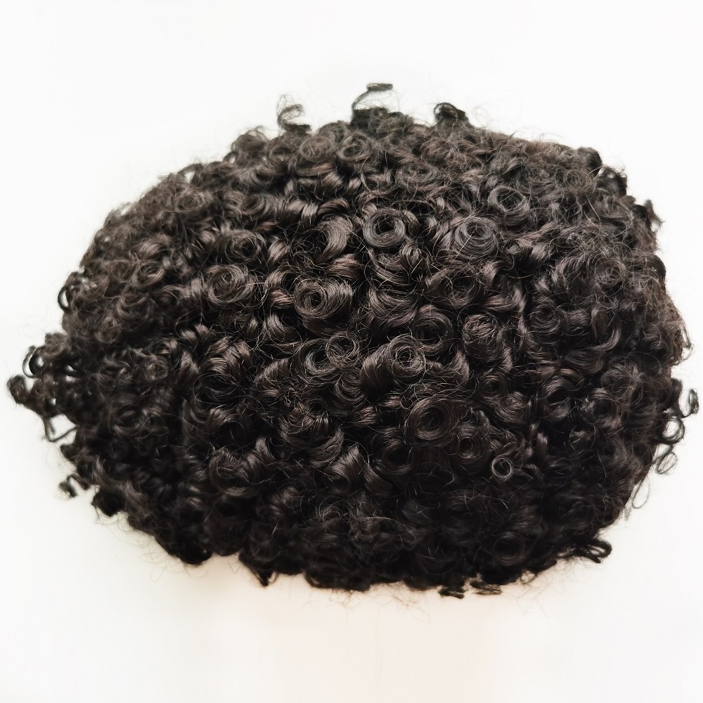 Wholesale Cheap Afro Curly Full PU Thin Skin Toupee For Black Men Human Hair Piece Toupee