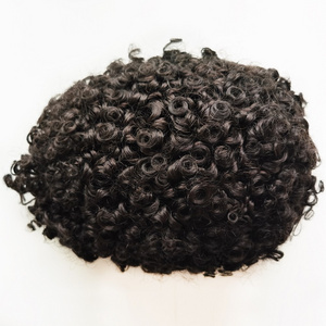 Wholesale Cheap Afro Curly Full PU Thin Skin Toupee For Black Men Human Hair Piece Toupee