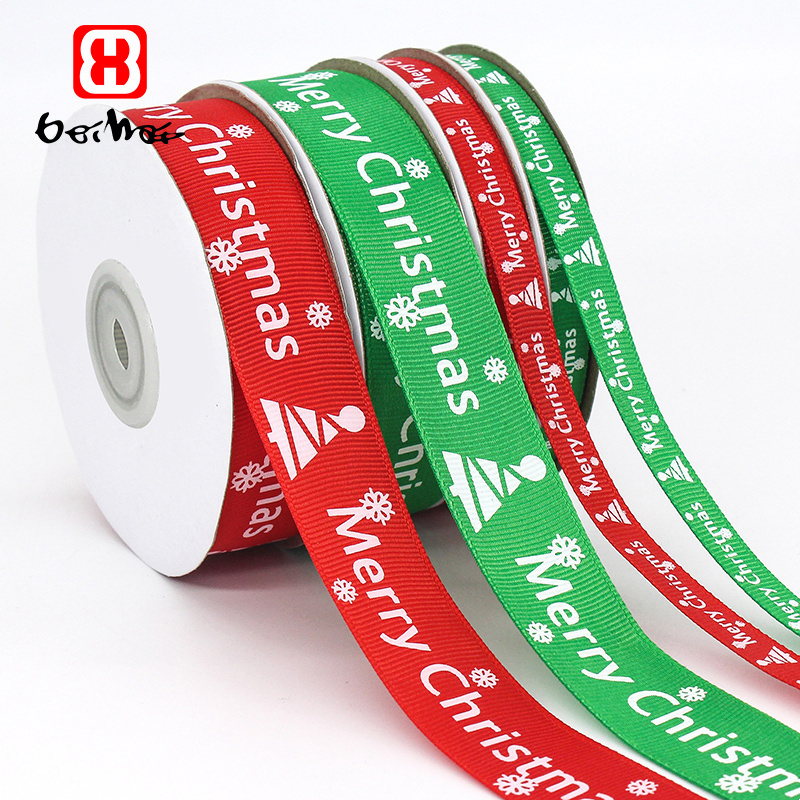 Factory  Wholesale Customized Christmas  Ribbons 100% Polyester Single Face Gold Foil Logo  Luxury Ribbons For Gift Wrap