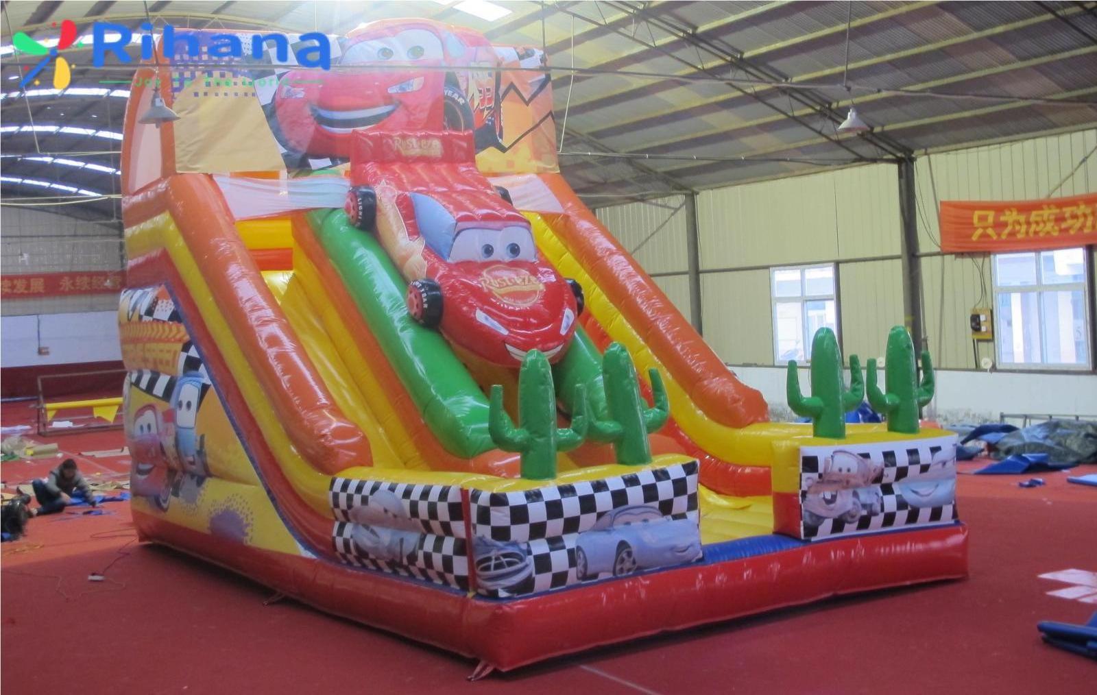 2023 Commercial Fun City Inflatable Dry Slide  McQueen Themed Inflatable Double Lanes Slides For Kids