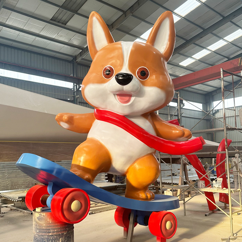 Frp Cartoon Animal Model Customization Resin Doll Shiba Inu Welcome Dog Decorations Outdoor Park Sculpture Villa Statue