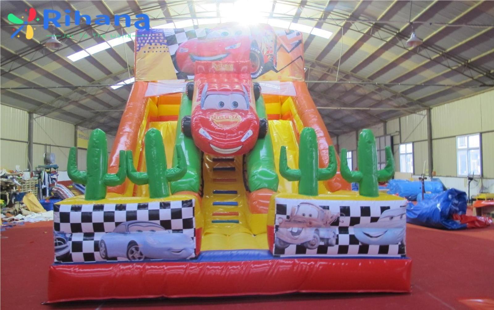 2023 Commercial Fun City Inflatable Dry Slide  McQueen Themed Inflatable Double Lanes Slides For Kids