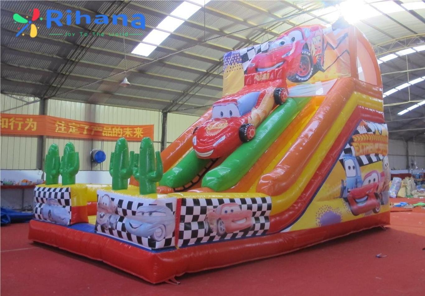 2023 Commercial Fun City Inflatable Dry Slide  McQueen Themed Inflatable Double Lanes Slides For Kids