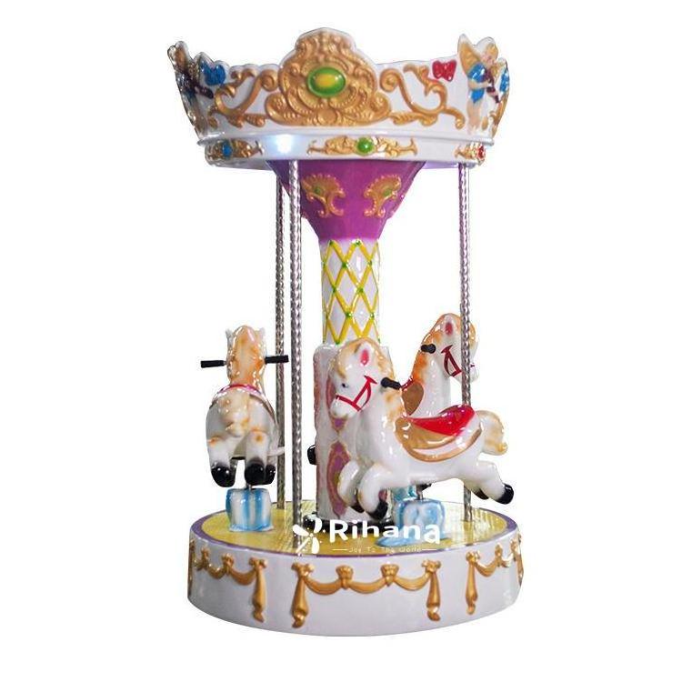 commercial Popular 3 Seaters Mini Carousel Amusement Park Kiddie Ride Indoor Game Machine Small Kids Carousel for sale