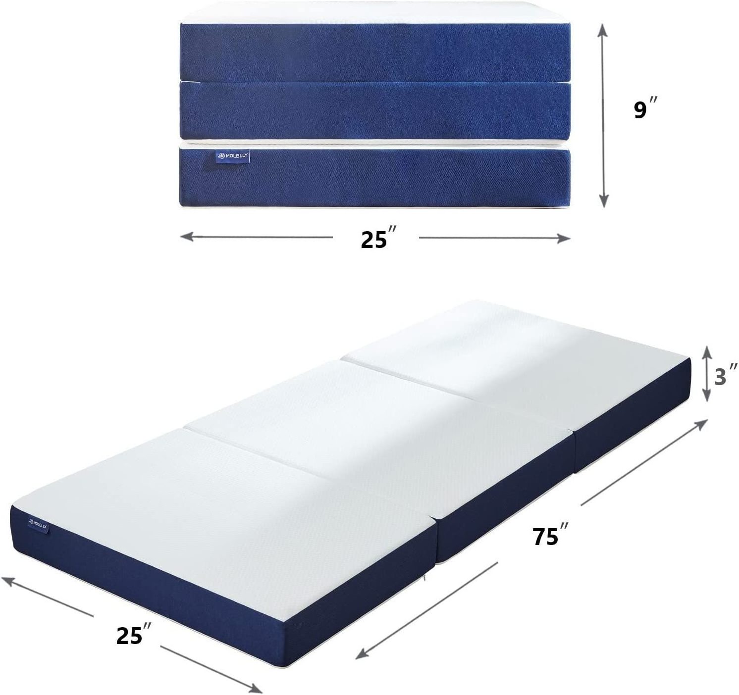 Tri-fold Portable Memory Foam Mattress Topper with Washable Cover