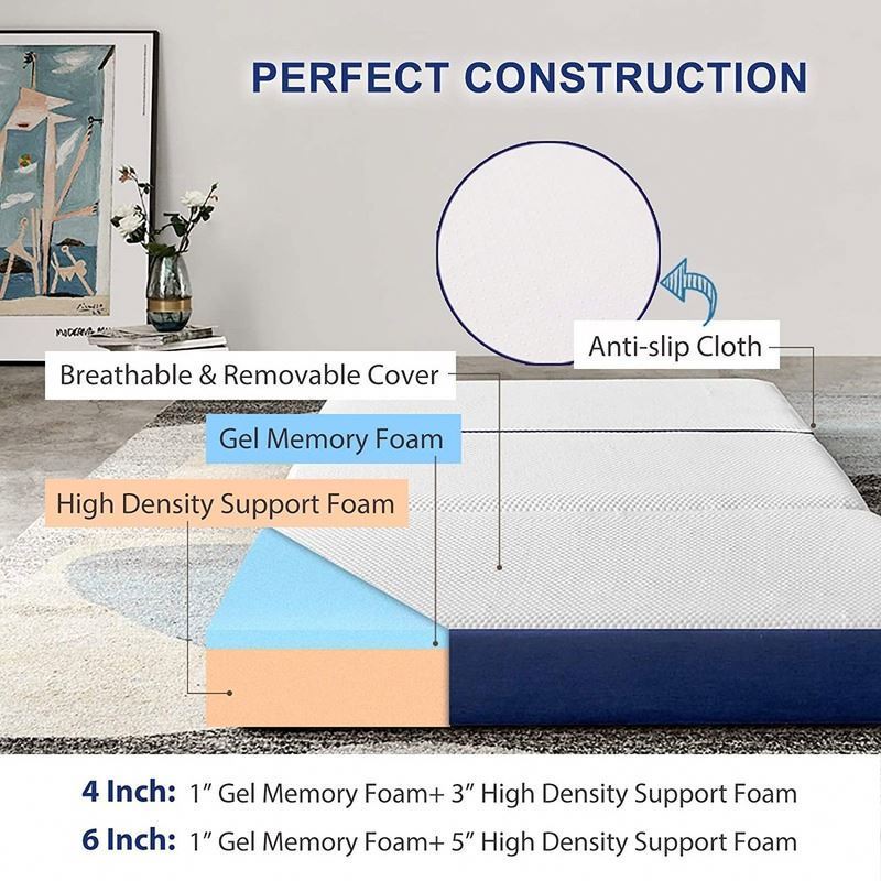 Tri-fold Portable Memory Foam Mattress Topper with Washable Cover