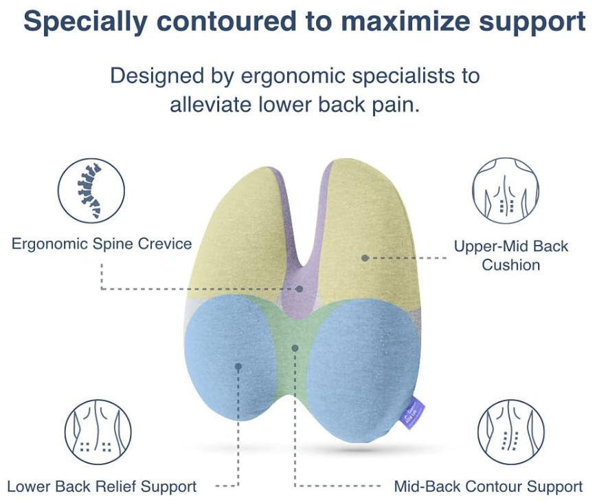 Cushion Lab Extra Dense Lumbar Pillow - Patented Ergonomic Multi-Region Firm Back Support for Lower Back Pain Relief