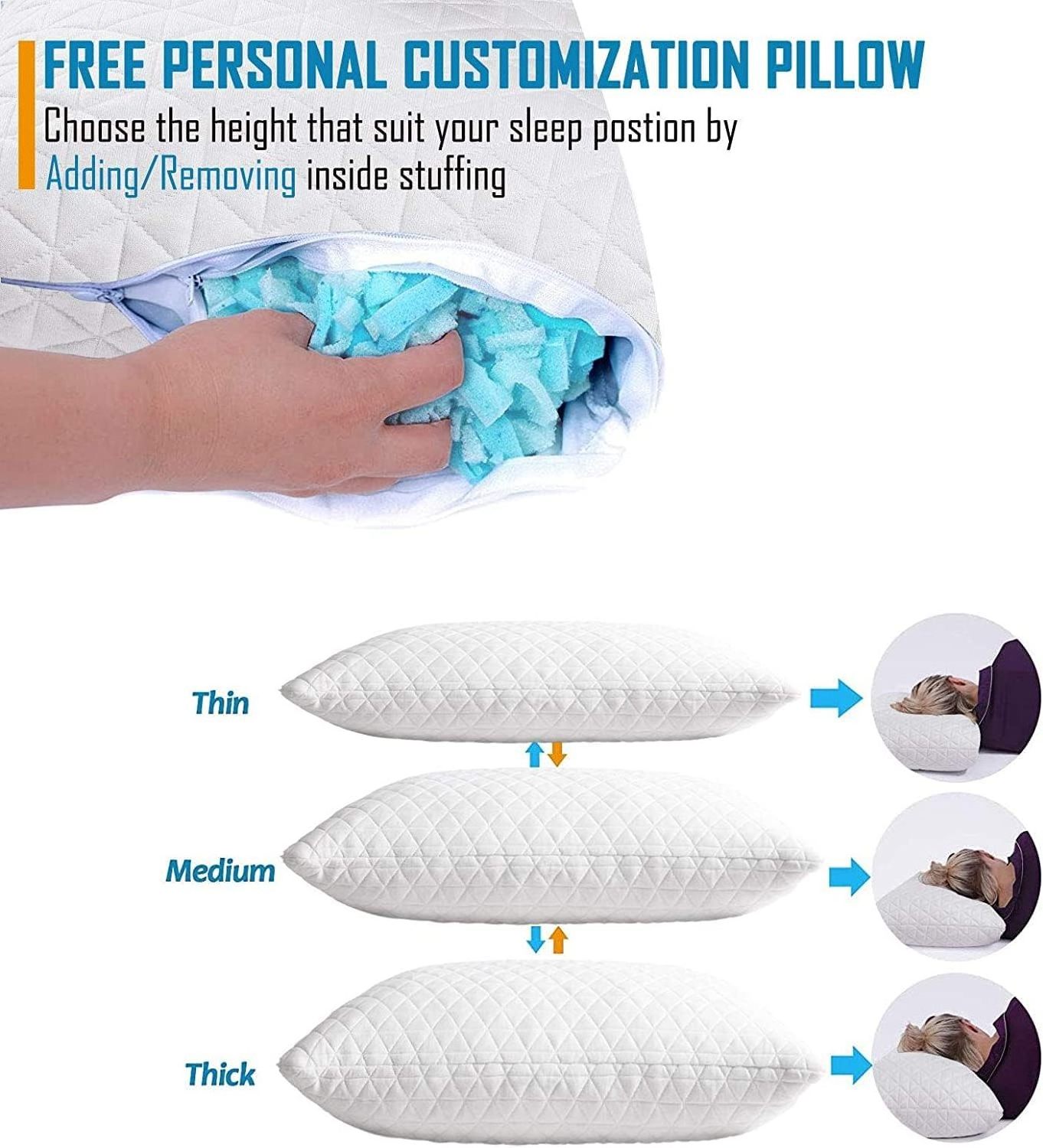 Factory Wholesale Bamboo Viscose Gel Infused Memory Foam Shredded Memory Sleeping Pillow for Back and Side Sleeper