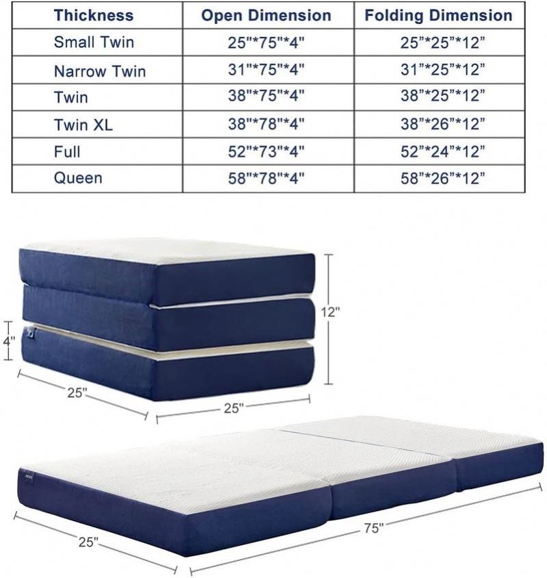 Tri-fold Portable Memory Foam Mattress Topper with Washable Cover