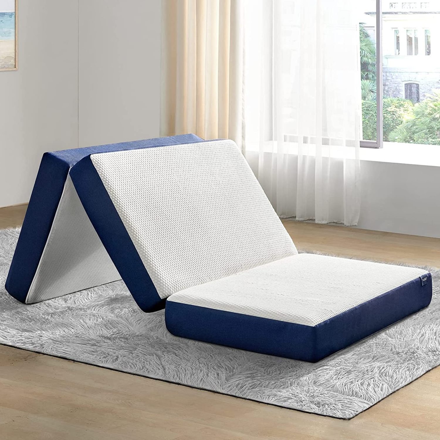 Tri-fold Portable Memory Foam Mattress Topper with Washable Cover