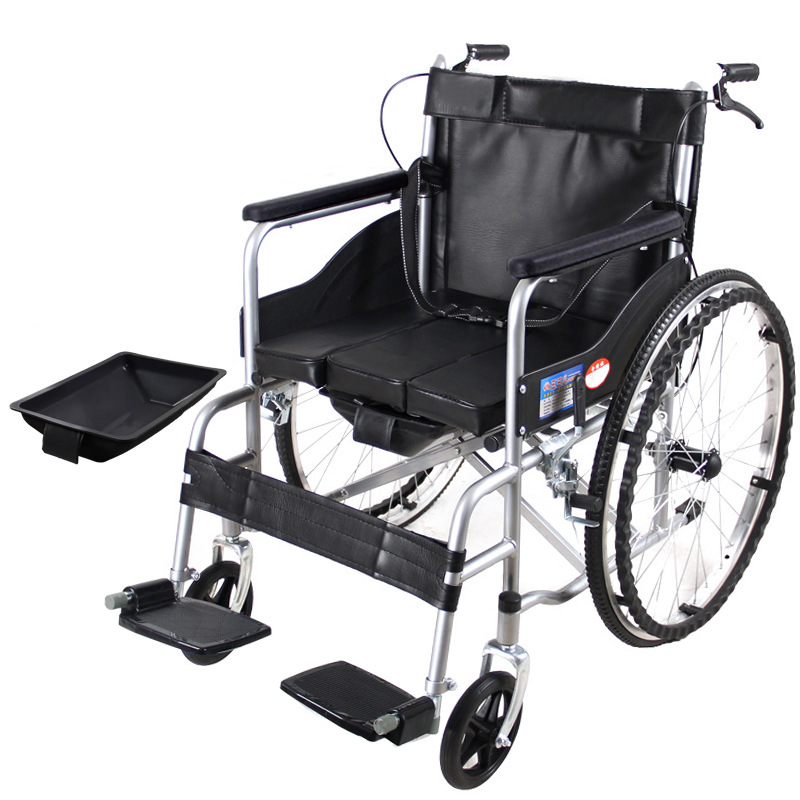 Manual lightweight solid tire with toilet seat foldable stainless steel wheelchair