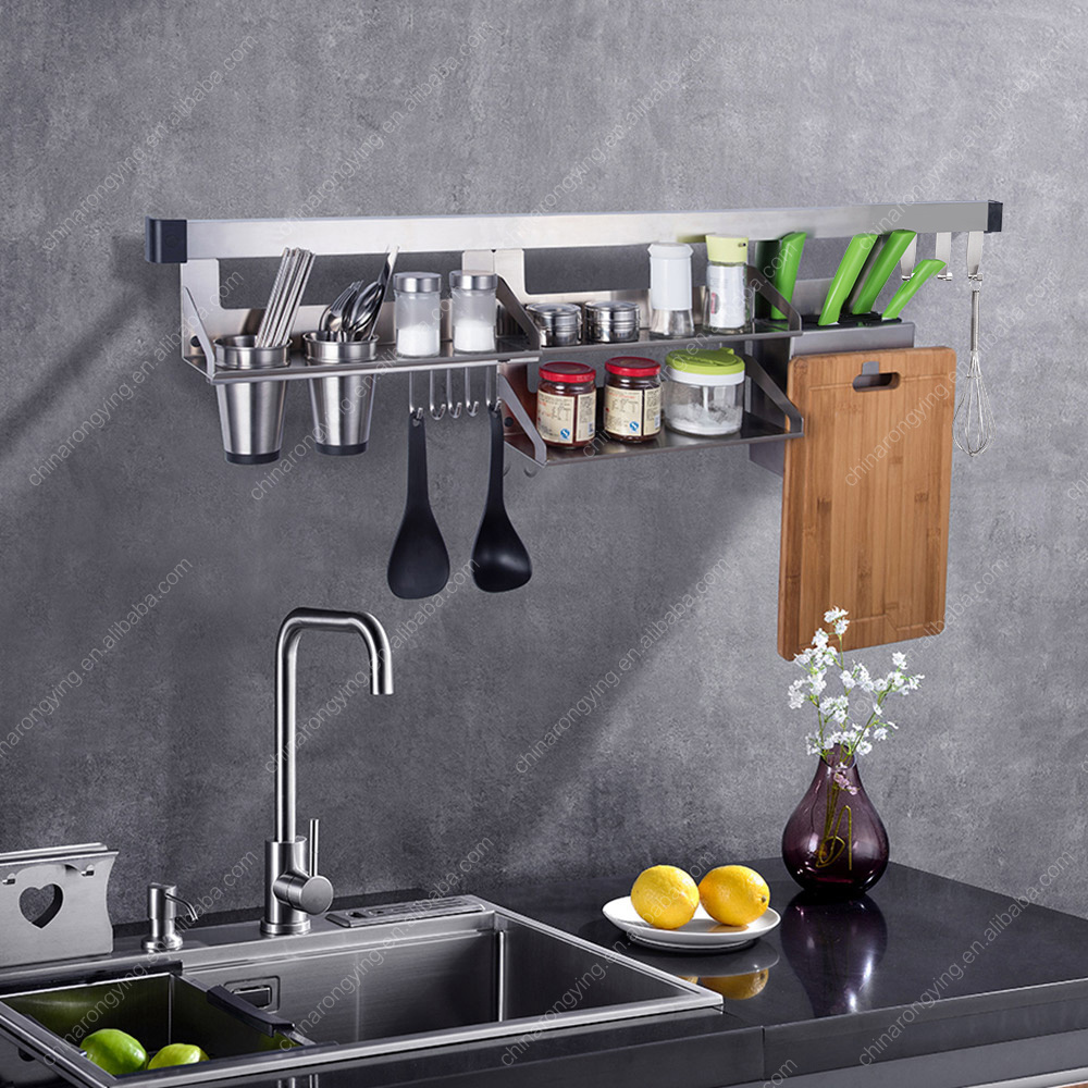 stainless steel 304 kitchen utensil storage wall hanging rack,kitchen shelf rack