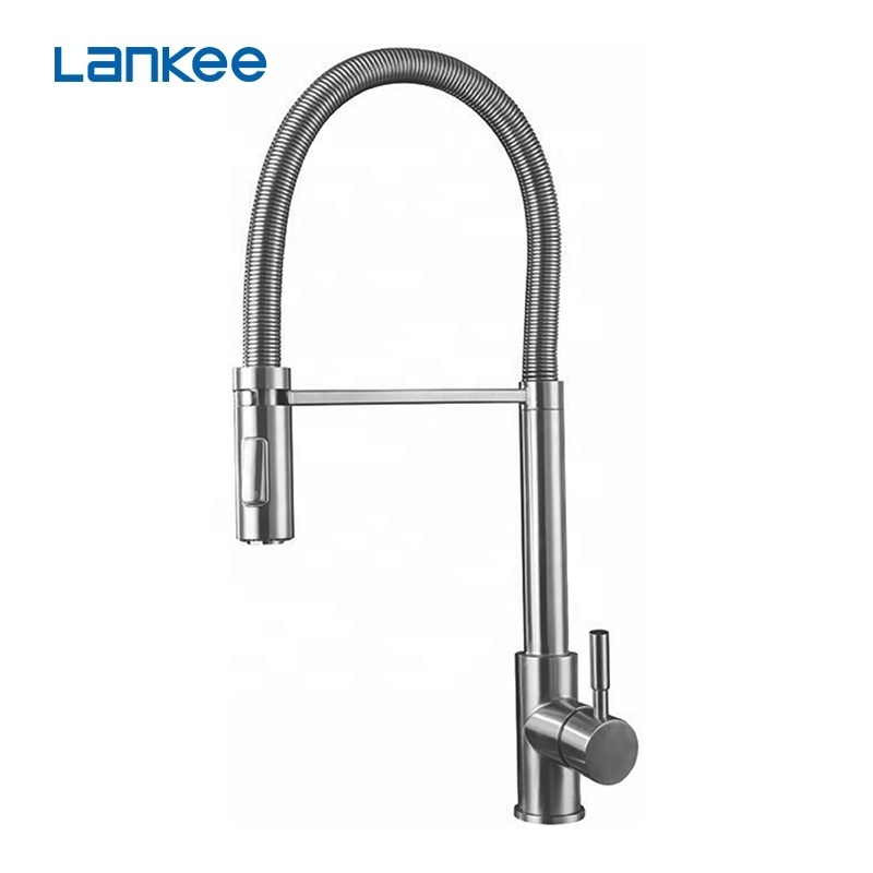 Fyeer Round Spray Brass Pull Down Kitchen Faucet with Black Handle