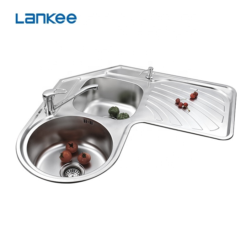 900*900mm corner stainless steel 304# kitchen sink with drain board