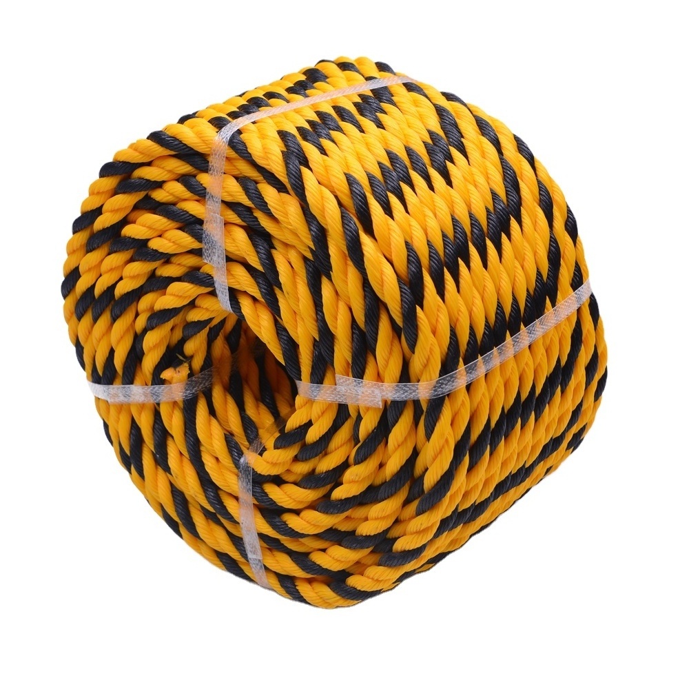 3 strand twisted  polyethylene  plastic twine tiger  rope yellow and black color