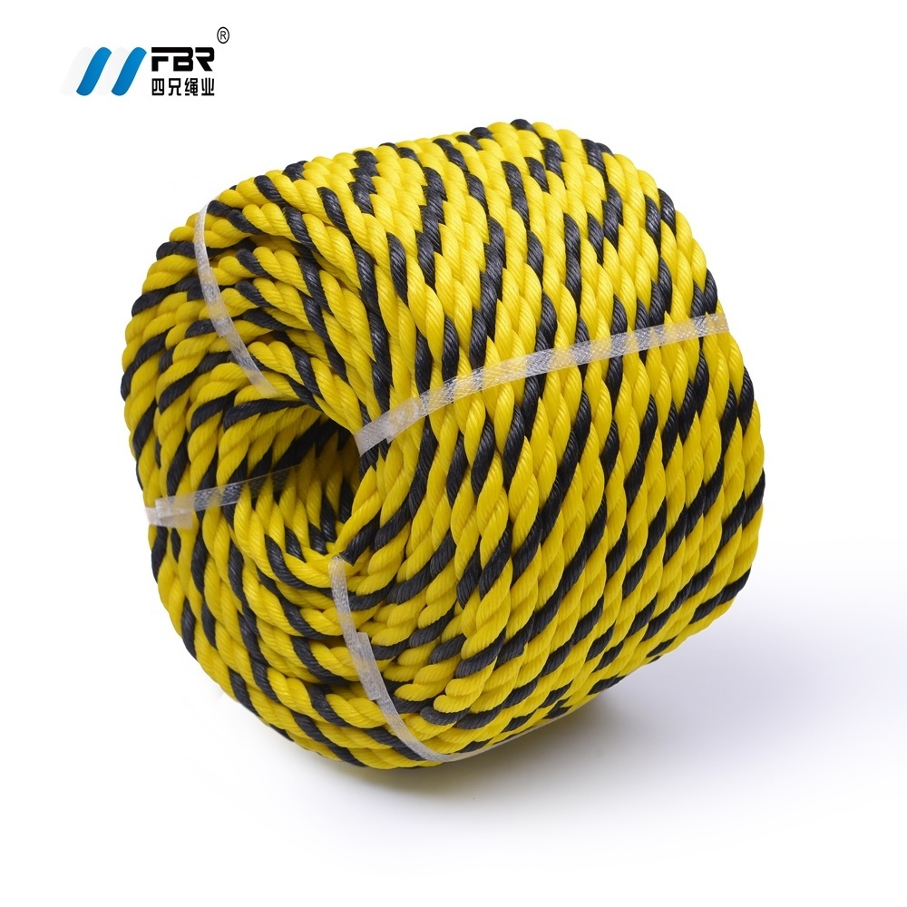 3 strand twisted  polyethylene  plastic twine tiger  rope yellow and black color