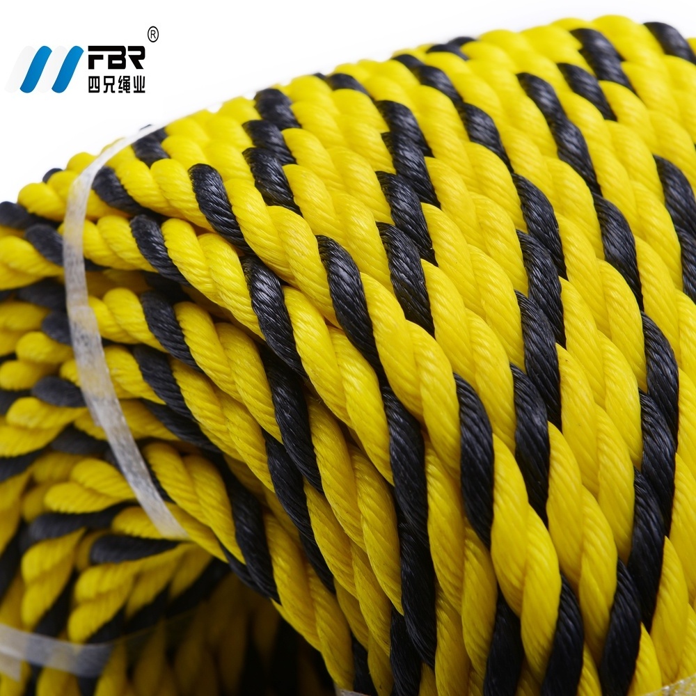 3 strand twisted  polyethylene  plastic twine tiger  rope yellow and black color