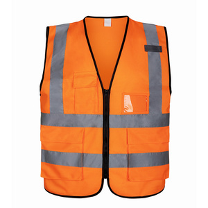 Construction security clothing orange solid outdoor high reflective vest traffic workwear hi viz safety vest