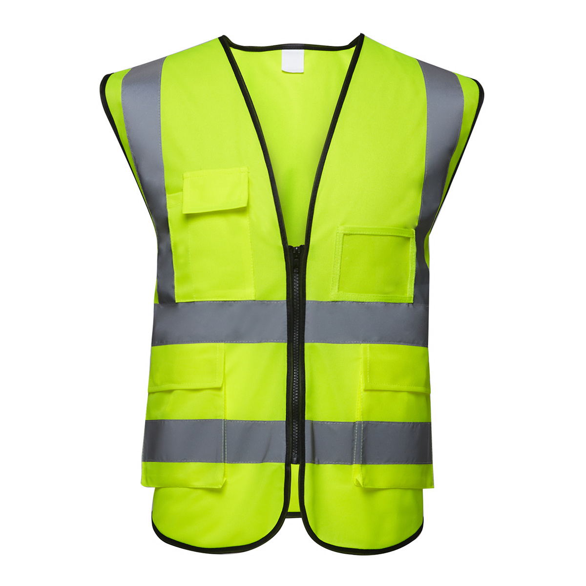 High Visibility Zipper Front safety vest reflective construction workwear Reflective basic surveyor safety vest with 4 pocket