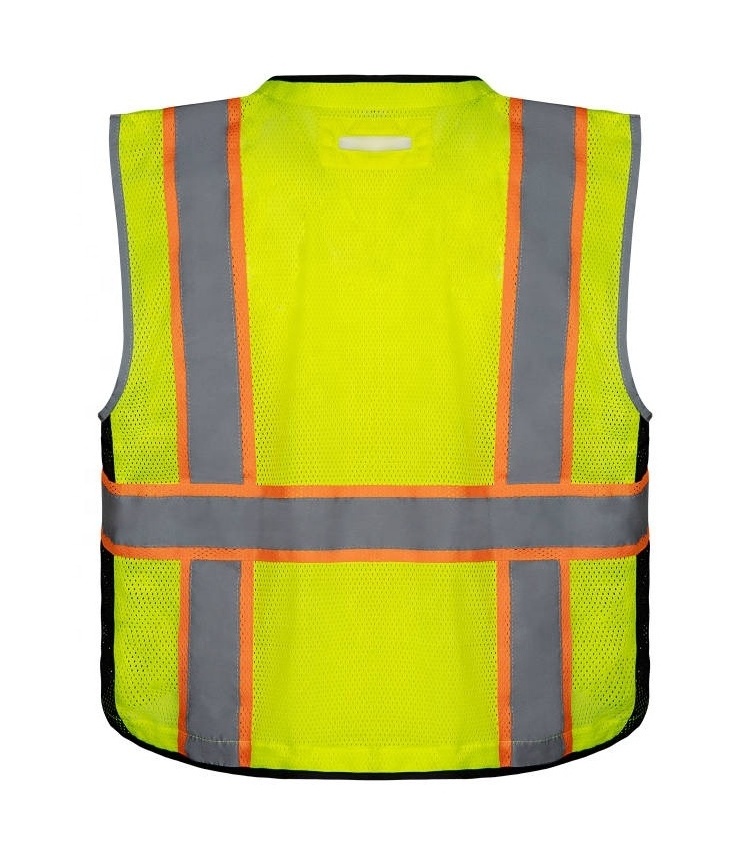 ANSI multi pockets two-tone Mesh Safety Vest high visibility safety vest with zipper closure customizable